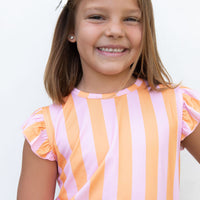 PINK + ORANGE STRIPE | RUFFLE SHORT SET