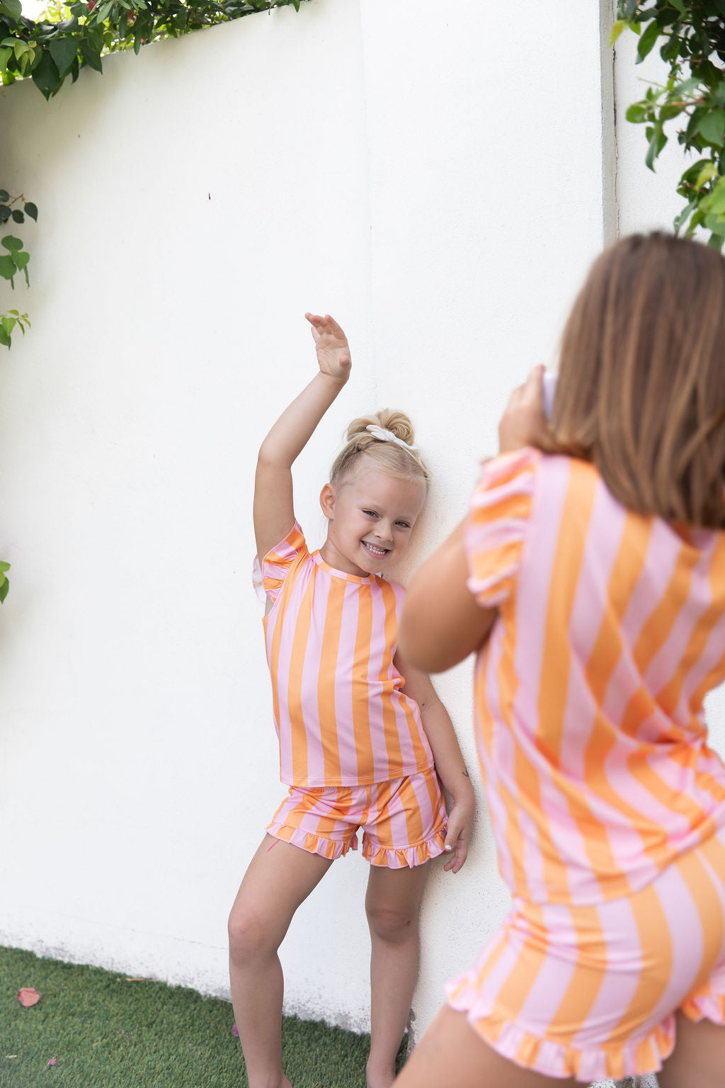 PINK + ORANGE STRIPE | RUFFLE SHORT SET