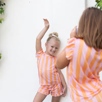 PINK + ORANGE STRIPE | RUFFLE SHORT SET