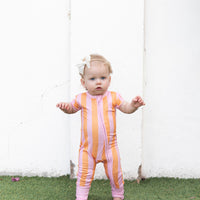 PINK + ORANGE STRIPE | SHORT SLEEVE ZIPPER ONE PIECE