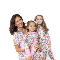 PINK FALL FLORAL | WOMEN'S BUTTON UP SHORT SLEEVE SET