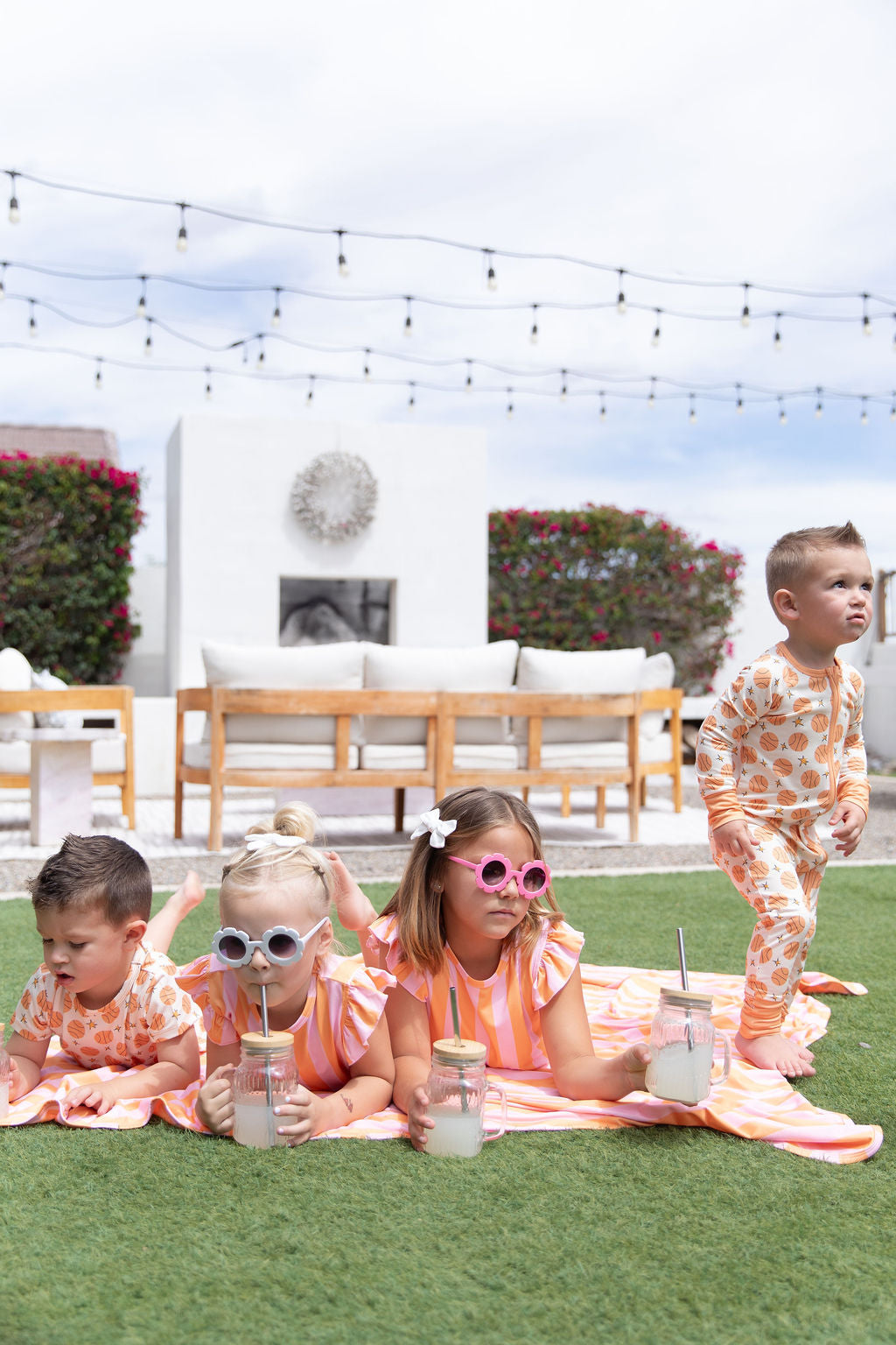 PINK + ORANGE STRIPE | RUFFLE SHORT SET