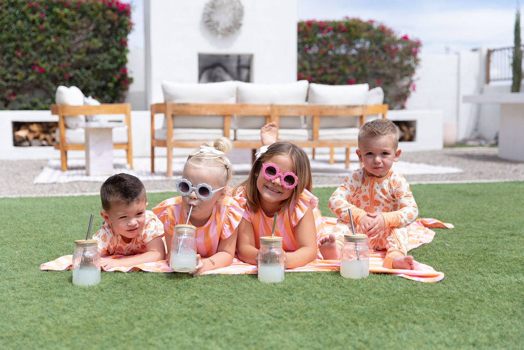 PINK + ORANGE STRIPE | RUFFLE SHORT SET