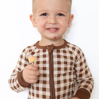 BROWN GINGHAM | ZIPPER ONE PIECE