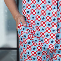 MINI CHECKERED STARS | WOMEN'S BUTTON UP SHORT SLEEVE SET