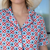 MINI CHECKERED STARS | WOMEN'S BUTTON UP SHORT SLEEVE SET