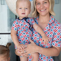 MINI CHECKERED STARS | WOMEN'S BUTTON UP SHORT SLEEVE SET