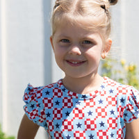MINI CHECKERED STARS | RUFFLE SHORT SET
