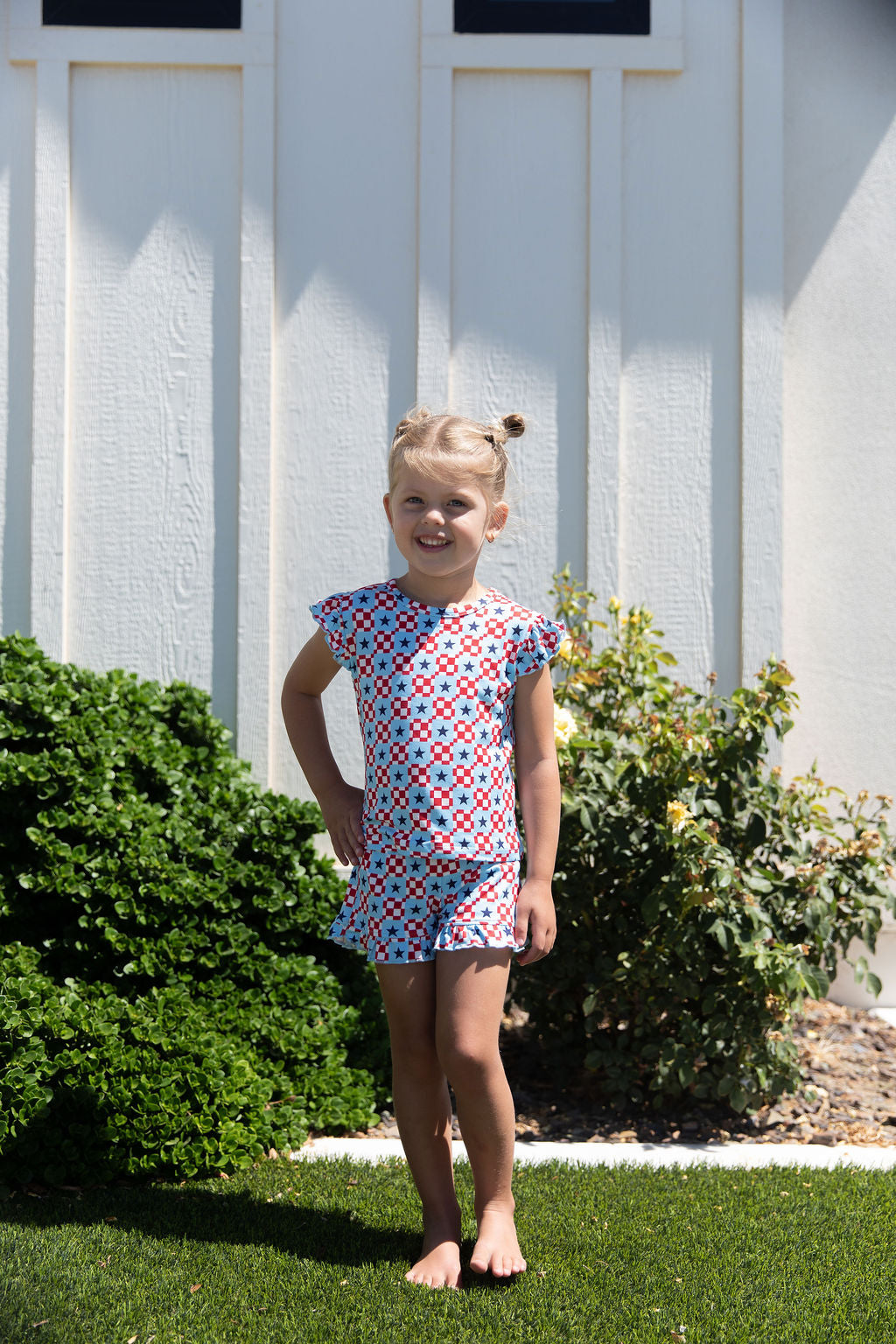 MINI CHECKERED STARS | RUFFLE SHORT SET