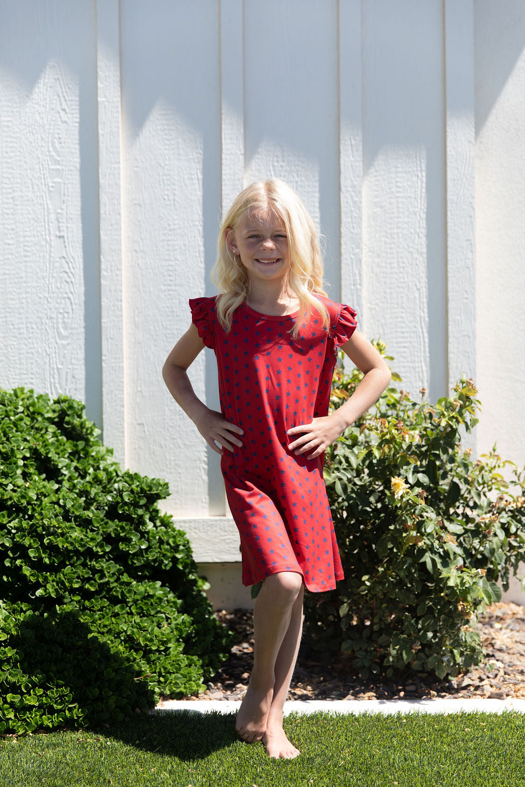 NAVY STARS | RUFFLE SLEEVE DRESS