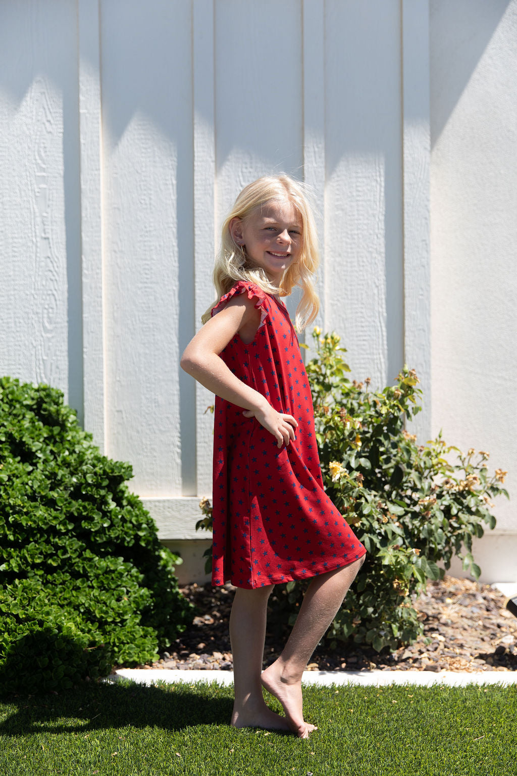 NAVY STARS | RUFFLE SLEEVE DRESS