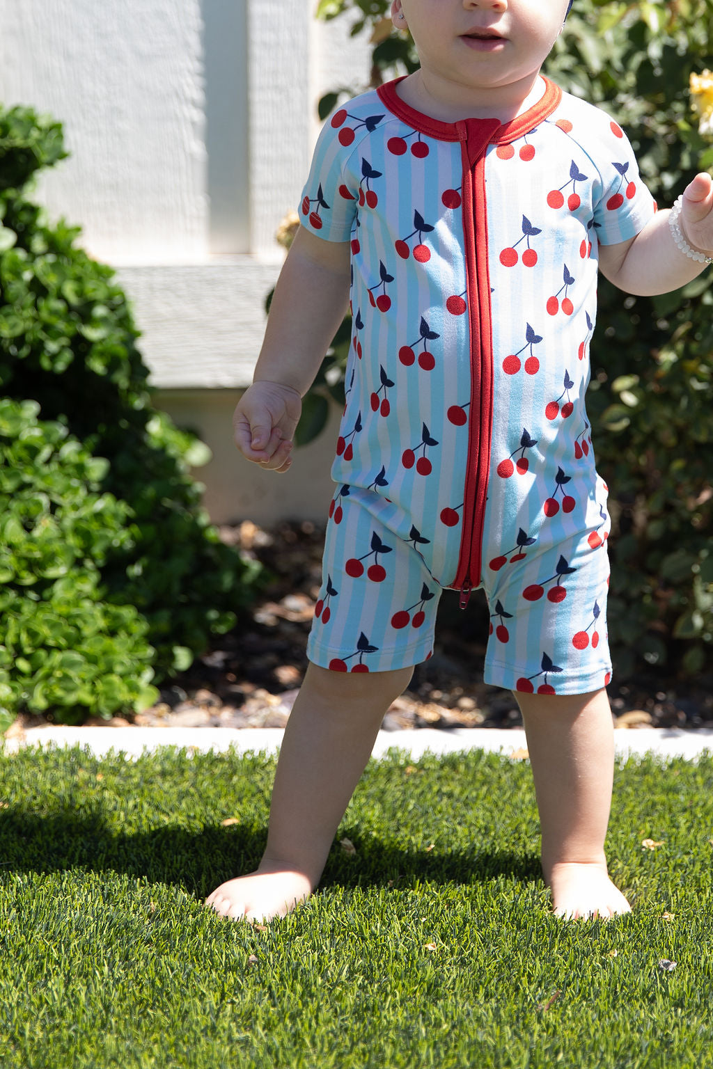 CHERRY STRIPES | SHORT ZIPPER ONE PIECE