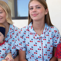 CHERRY STRIPES | GIRLS' BUTTON UP SHORT SLEEVE + SHORTS SET
