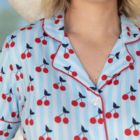 CHERRY STRIPES | WOMEN'S SHORT SLEEVE SHORTS SET