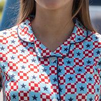 MINI CHECKERED STARS | GIRLS' BUTTON UP SHORT SLEEVE + SHORTS SET