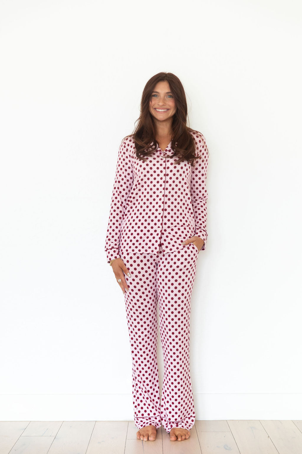 BERRY POLKA DOTS | WOMEN'S BUTTON UP LONG SLEEVE SET