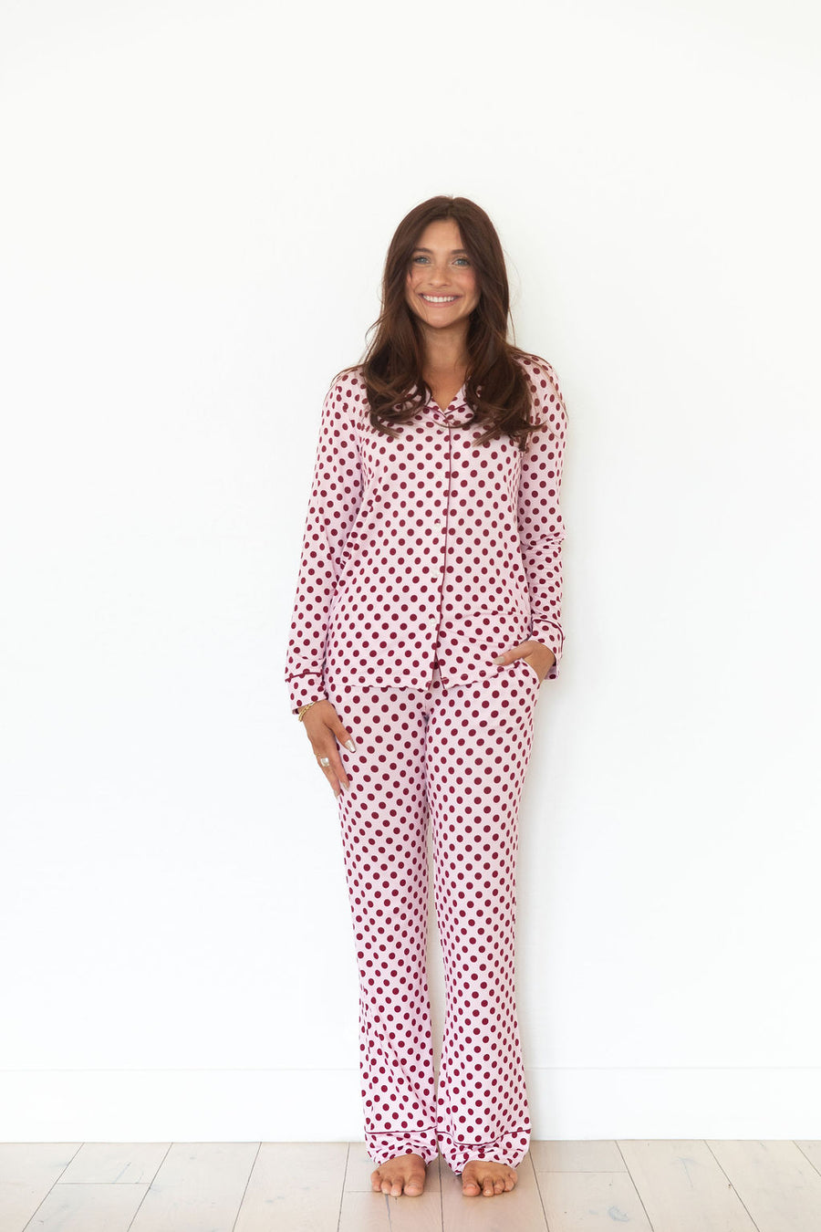 BERRY POLKA DOTS | WOMEN'S BUTTON UP LONG SLEEVE SET