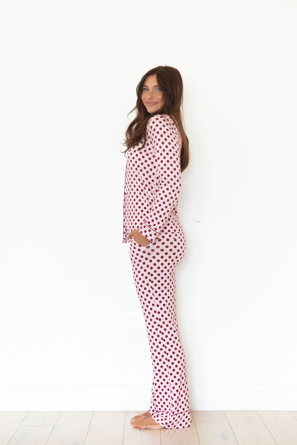BERRY POLKA DOTS | WOMEN'S BUTTON UP LONG SLEEVE SET