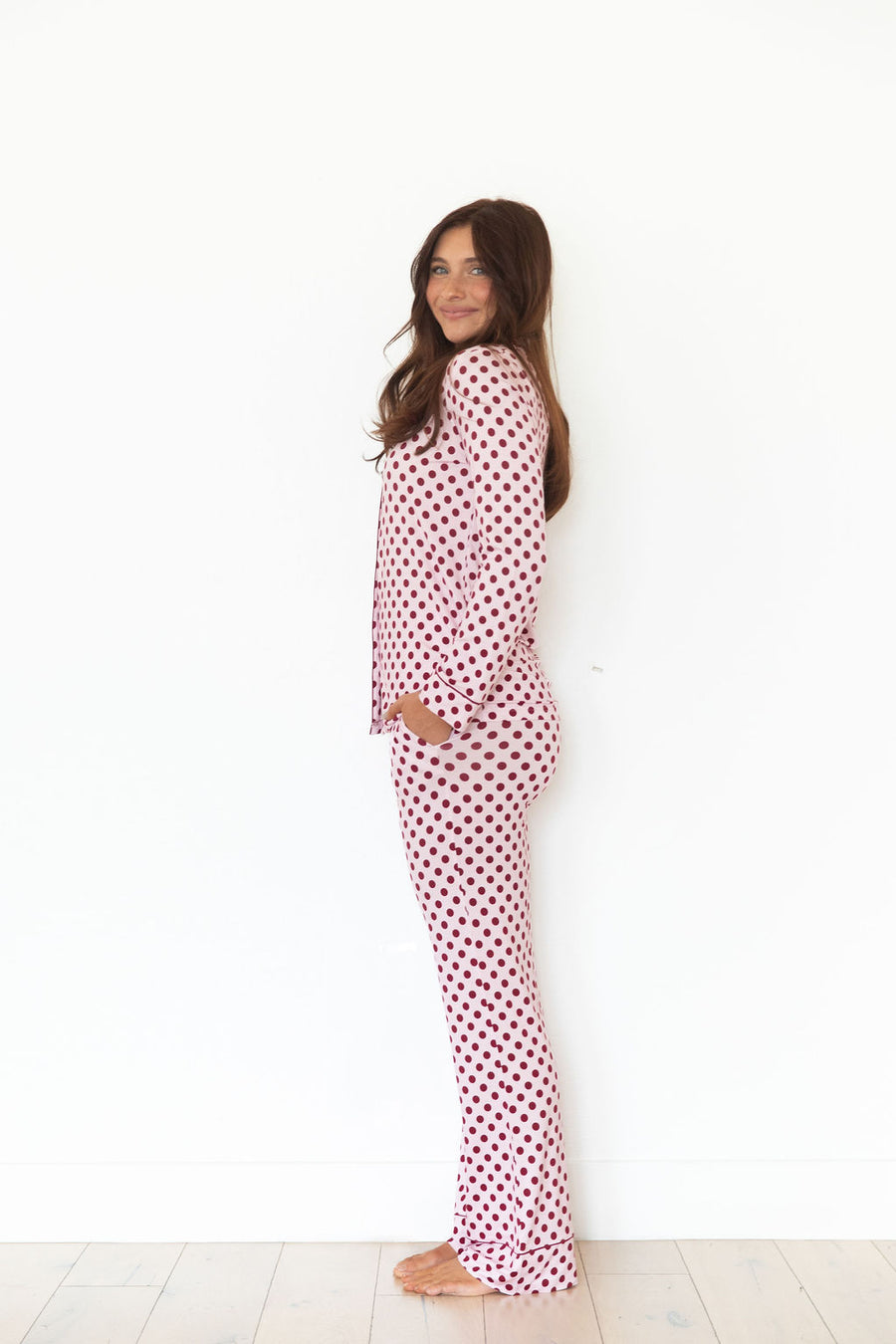 BERRY POLKA DOTS | WOMEN'S BUTTON UP LONG SLEEVE SET