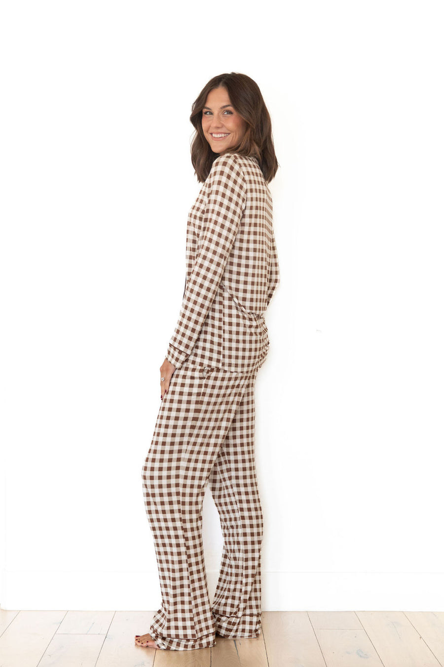 BROWN GINGHAM | WOMEN'S BUTTON UP LONG SLEEVE SET