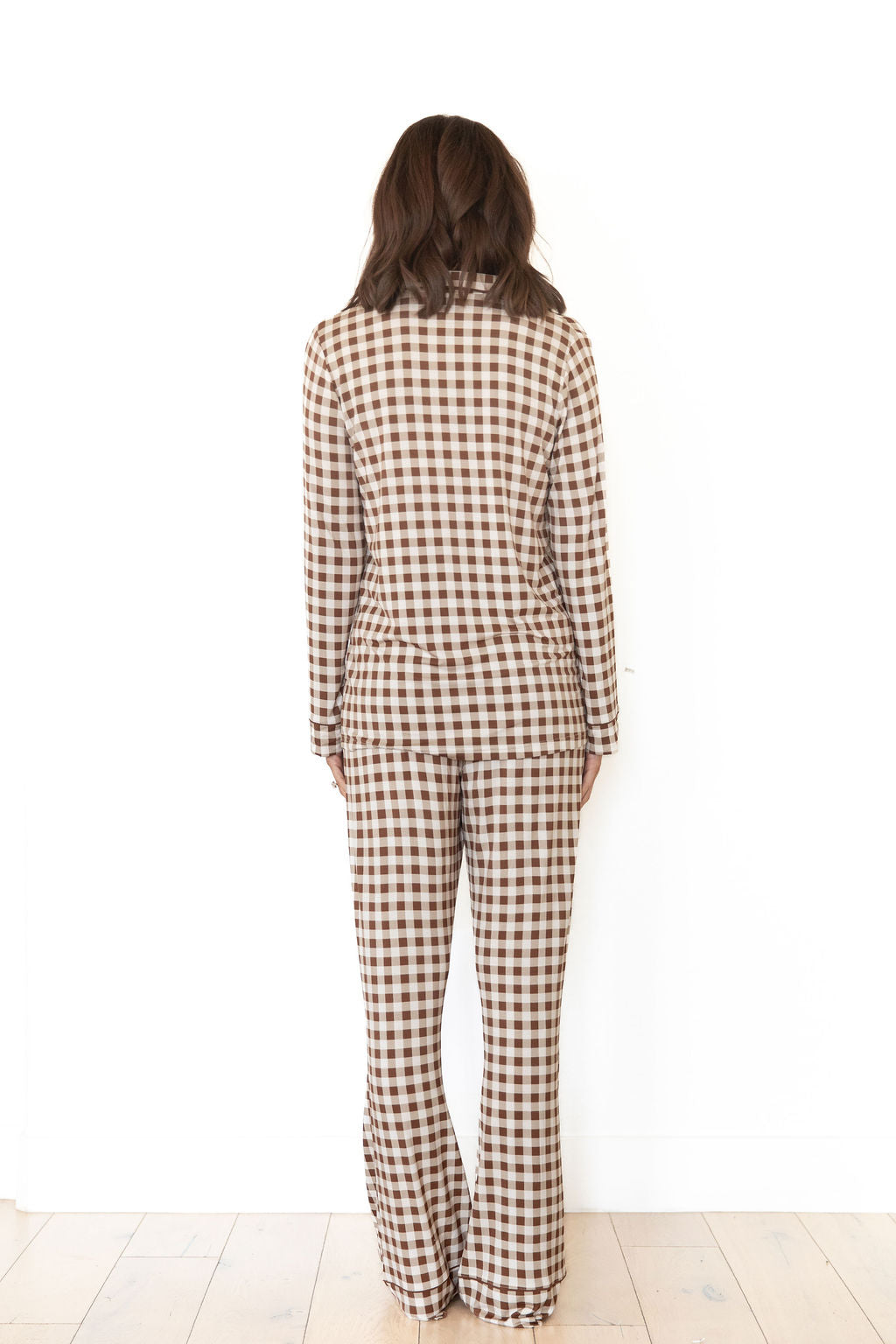 BROWN GINGHAM | WOMEN'S BUTTON UP LONG SLEEVE SET