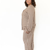 BROWN GINGHAM | WOMEN'S BUTTON UP LONG SLEEVE SET