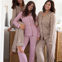 BROWN GINGHAM | WOMEN'S BUTTON UP LONG SLEEVE SET