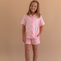 PINK BOWS | GIRLS' BUTTON UP SHORT SLEEVE + SHORTS SET