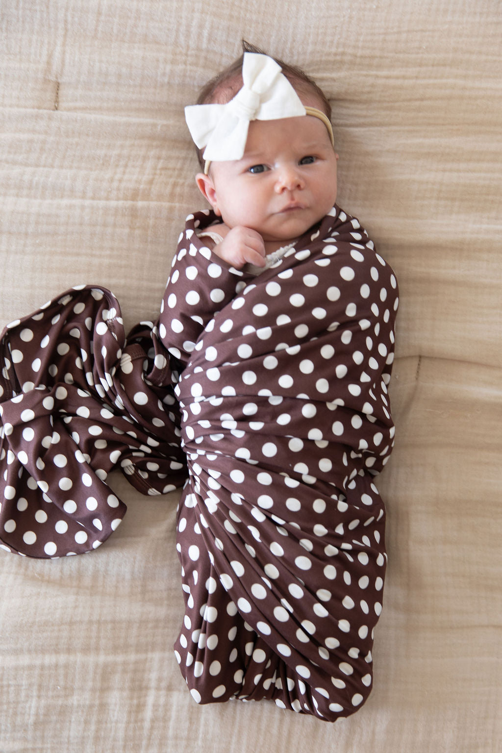 BROWN + WHITE POLKA DOTS | SWADDLE