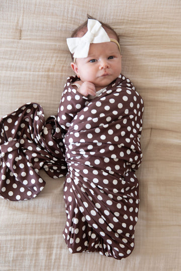 BROWN + WHITE POLKA DOTS | SWADDLE