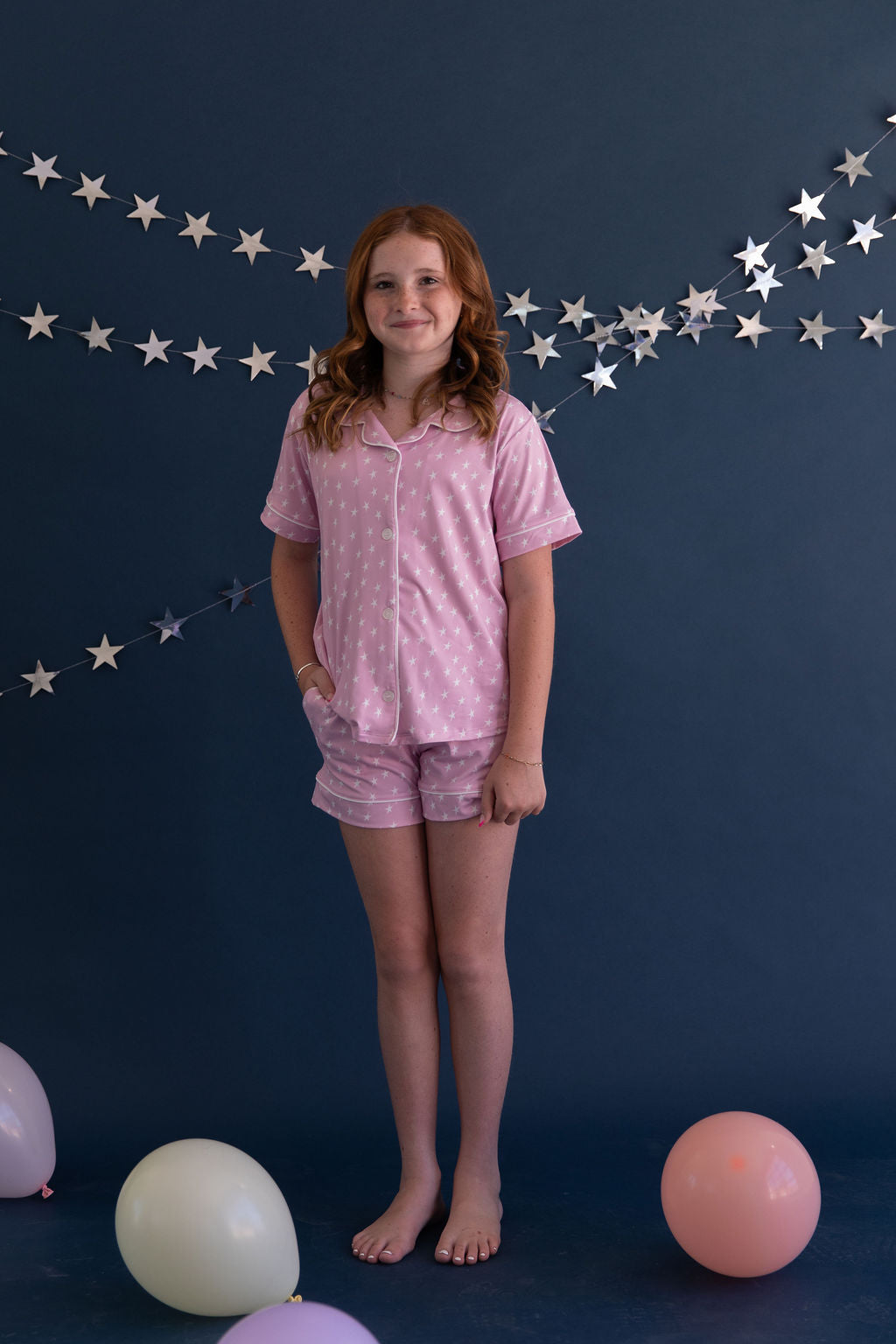 PINK STARS | GIRLS' BUTTON UP SHORT SLEEVE + SHORTS SET