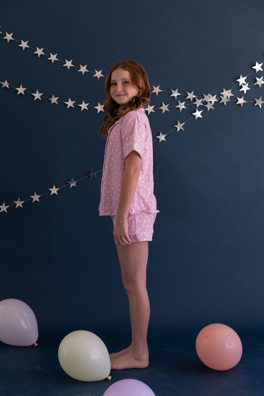 PINK STARS | GIRLS' BUTTON UP SHORT SLEEVE + SHORTS SET