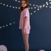 PINK STARS | GIRLS' BUTTON UP SHORT SLEEVE + SHORTS SET