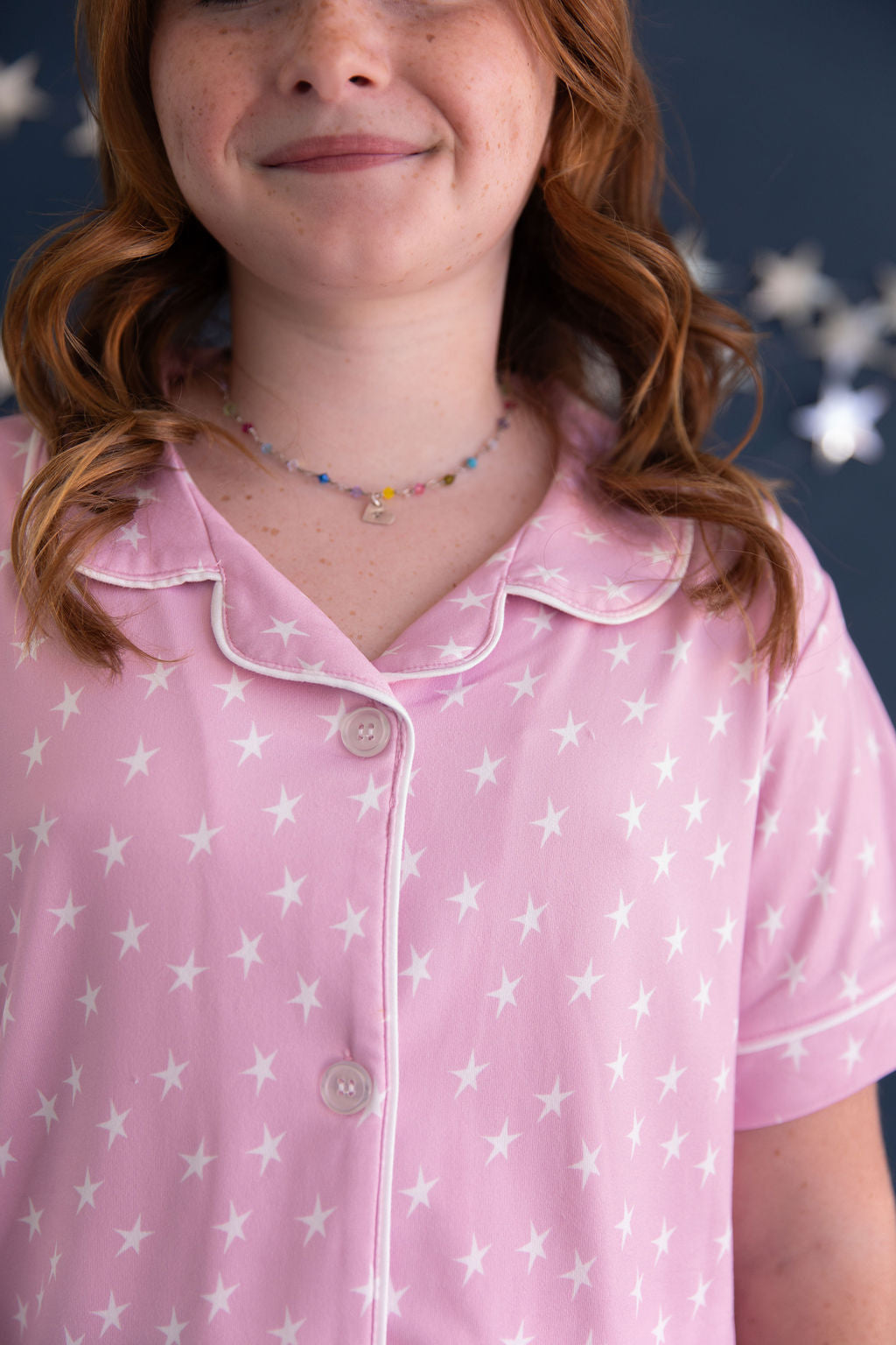 PINK STARS | GIRLS' BUTTON UP SHORT SLEEVE + SHORTS SET