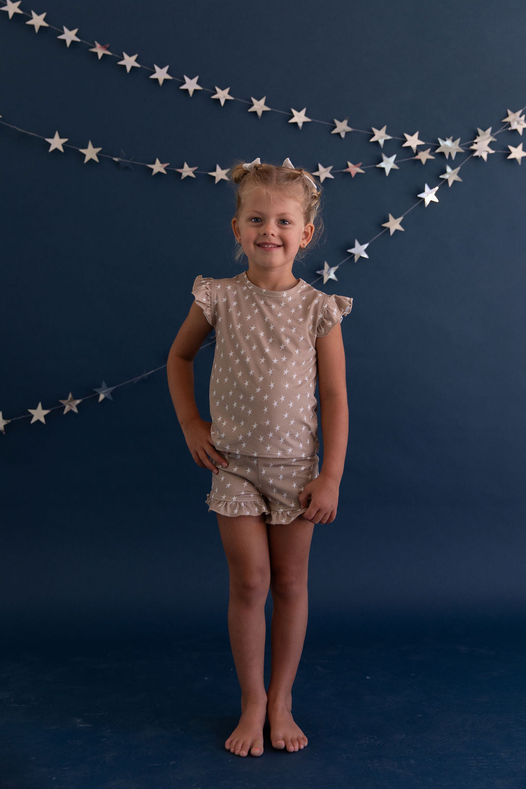TAN STARS | RUFFLE SHORT SET