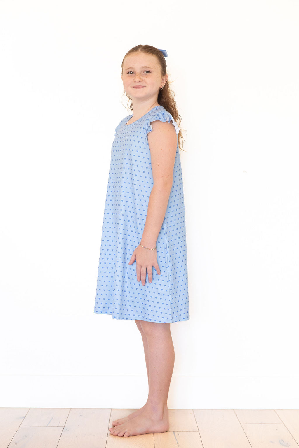 BLUE MINI HEARTS | RUFFLE SLEEVE DRESS