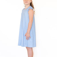 BLUE MINI HEARTS | RUFFLE SLEEVE DRESS