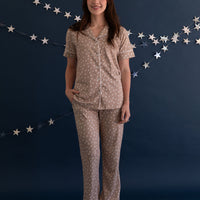TAN STARS | WOMEN'S BUTTON UP SHORT SLEEVE SET