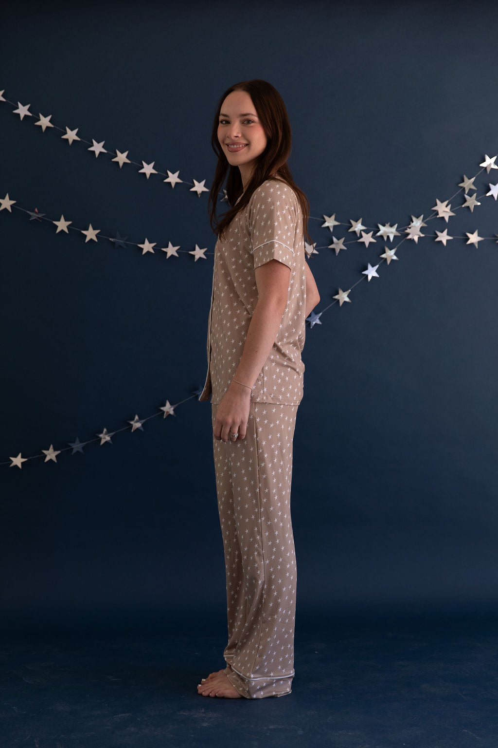 TAN STARS | WOMEN'S BUTTON UP SHORT SLEEVE SET