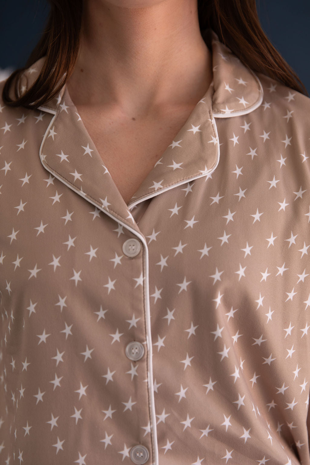 TAN STARS | WOMEN'S BUTTON UP SHORT SLEEVE SET