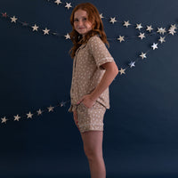TAN STARS | GIRLS' BUTTON UP SHORT SLEEVE + SHORTS SET