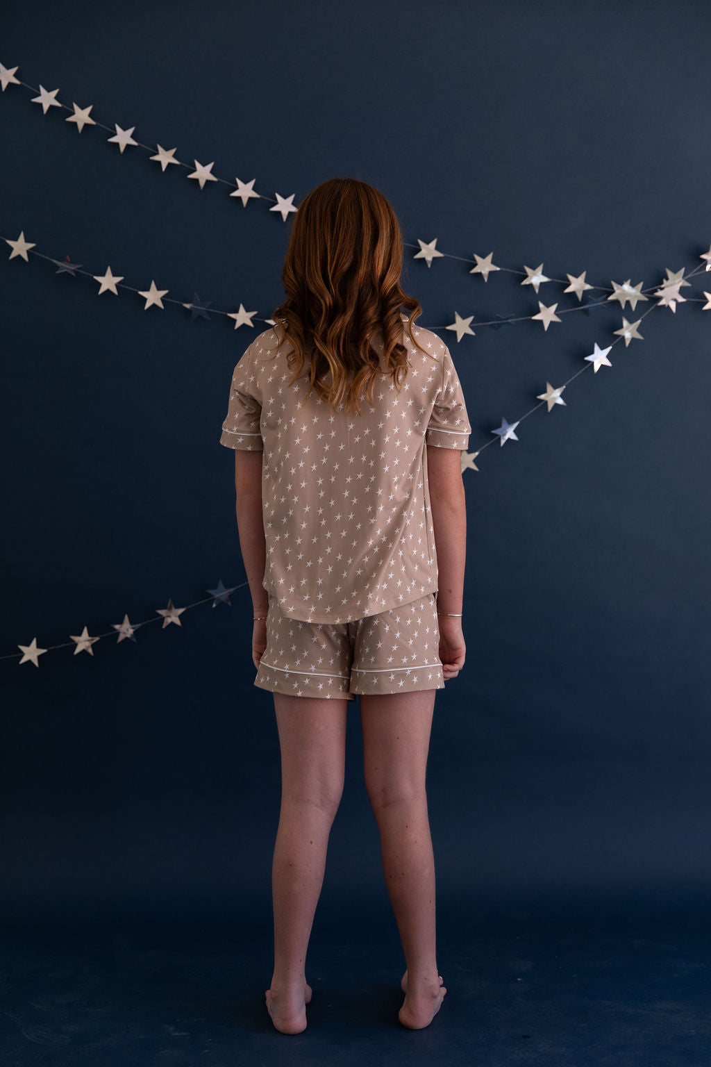 TAN STARS | GIRLS' BUTTON UP SHORT SLEEVE + SHORTS SET
