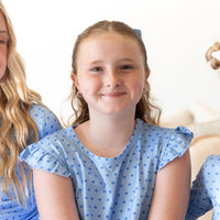 BLUE MINI HEARTS | RUFFLE SLEEVE DRESS