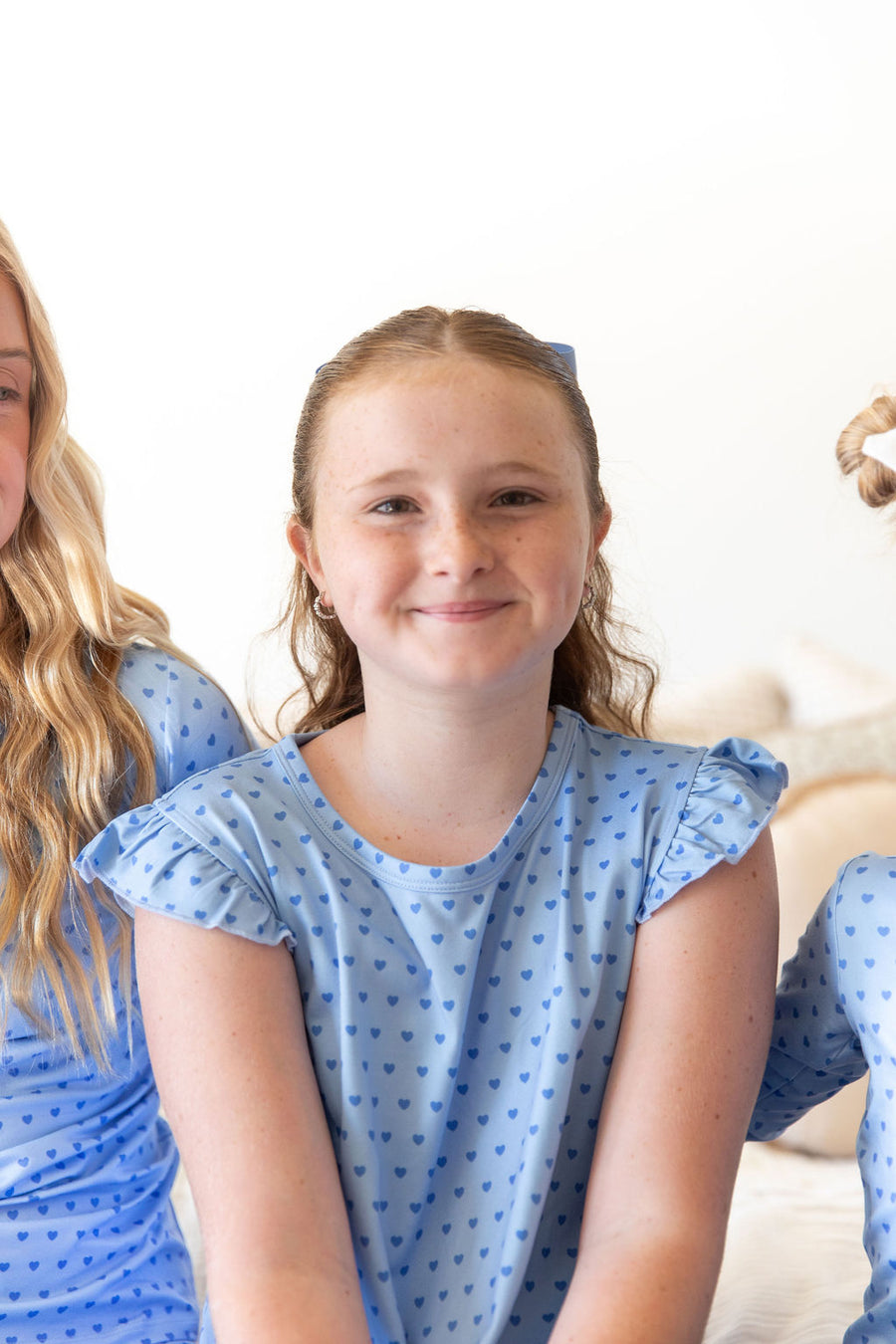 BLUE MINI HEARTS | RUFFLE SLEEVE DRESS