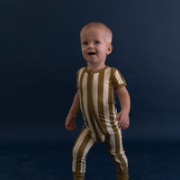 OLIVE STRIPE | SHORT SLEEVE ZIPPER ONE PIECE