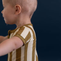 OLIVE STRIPE | SHORT SLEEVE ZIPPER ONE PIECE