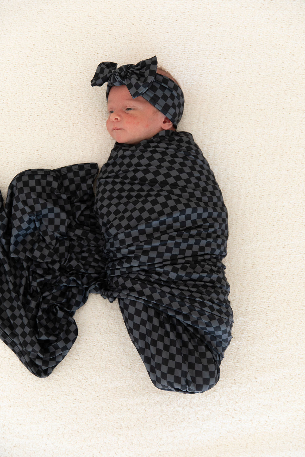 GREY + BLACK MINI CHECKER | SWADDLE