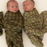 OLIVE + PINK BOWS | SWADDLE