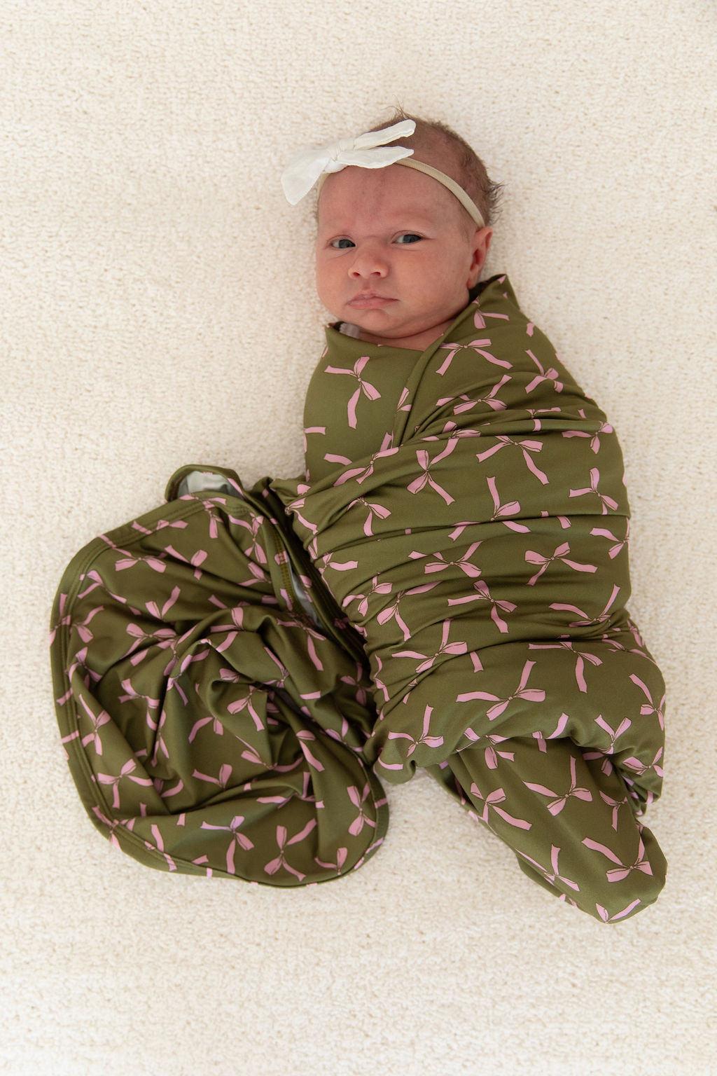 OLIVE + PINK BOWS | SWADDLE