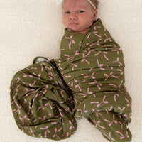 OLIVE + PINK BOWS | SWADDLE